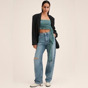 NWOT Zara Green Strapless Ruffle Top